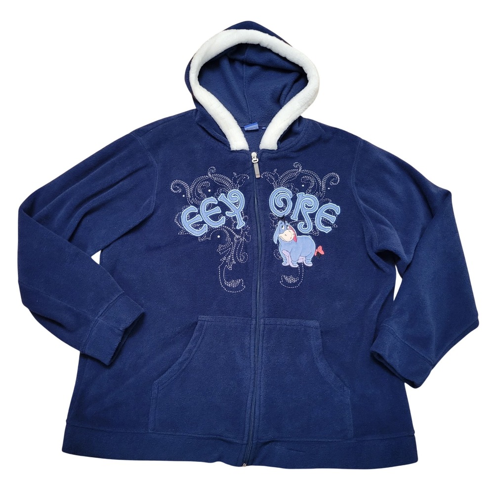 Disney Hoodie Navy Blue Eeyore Fleece Full Zip Jacket Hood Winter Layer Novelty